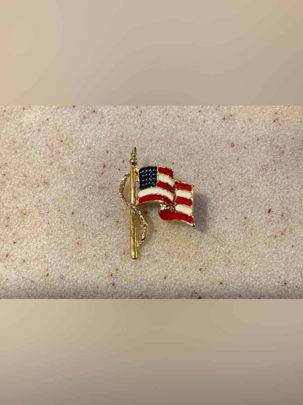 Gold-Tone Waving American Flag Pin - Red White Blue